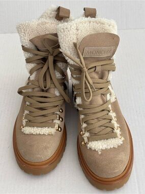 MONCLER Berenice Beige Suede Shearling Hiking Boots - READ FLAWED size 37